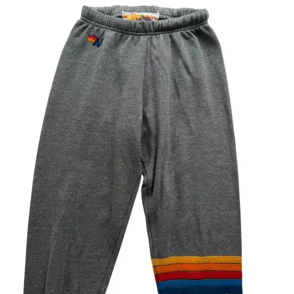 Aviator Nation Rainbow Leg Stripe Sweatpant Grey Size XS Jogger High Rise Cotton - Picture 3 of 6